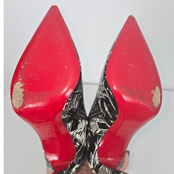 Christian Louboutin So Kate 100 Graffiti Patented Ankle Bootie Black White 35.5 - Picture 10 of 15